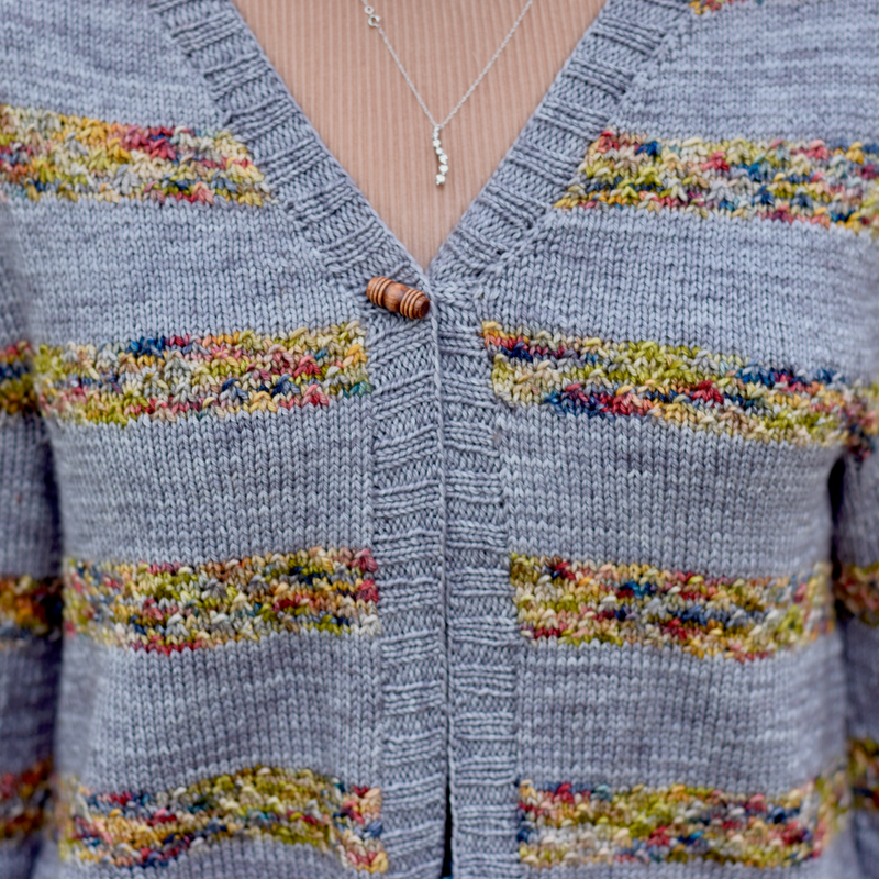 Cattail Cardigan (design by Paper Moon Knits) Yarn in Original Colors, Aussie Extra Fine Sport