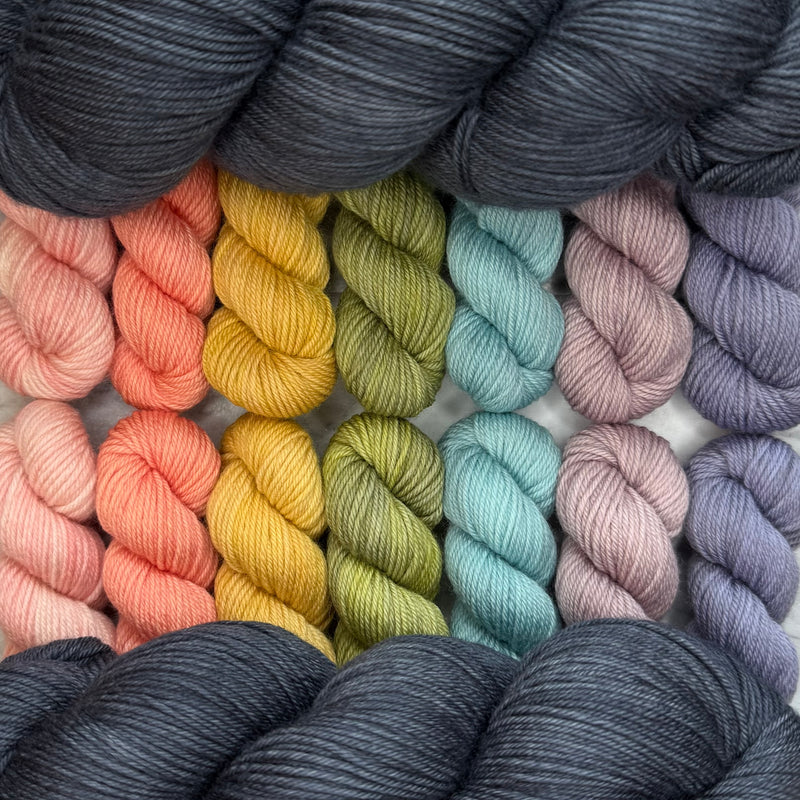 Cosmic Connections MKAL (by Paper Daisy Creations) ✨ Stella Luna ✨ 2 Full Skeins + 7 Contrasting Colors (14 minis) in Aussie Extra Fine Sock with Nylon + 1 Celestial Themed Stitch Marker ⚜️Pattern NOT included ⚜️