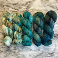 Mesmerizing Mermaid Shawl by Stephen West, 5 Full Skein Fade on Aussie Extra Fine Fingering & 1 Mermaid Stitch Marker