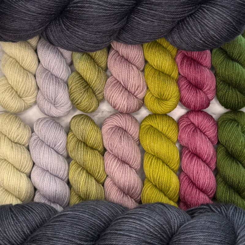 Cosmic Connections MKAL (by Paper Daisy Creations) ✨ Celeste ✨ 2 Full Skeins + 7 Contrasting Colors (14 minis) in Aussie Extra Fine Sock with Nylon + 1 Celestial Themed Stitch Marker ⚜️Pattern NOT included ⚜️