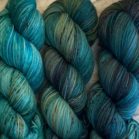Mesmerizing Mermaid Shawl by Stephen West, 5 Full Skein Fade on Aussie Extra Fine Fingering & 1 Mermaid Stitch Marker
