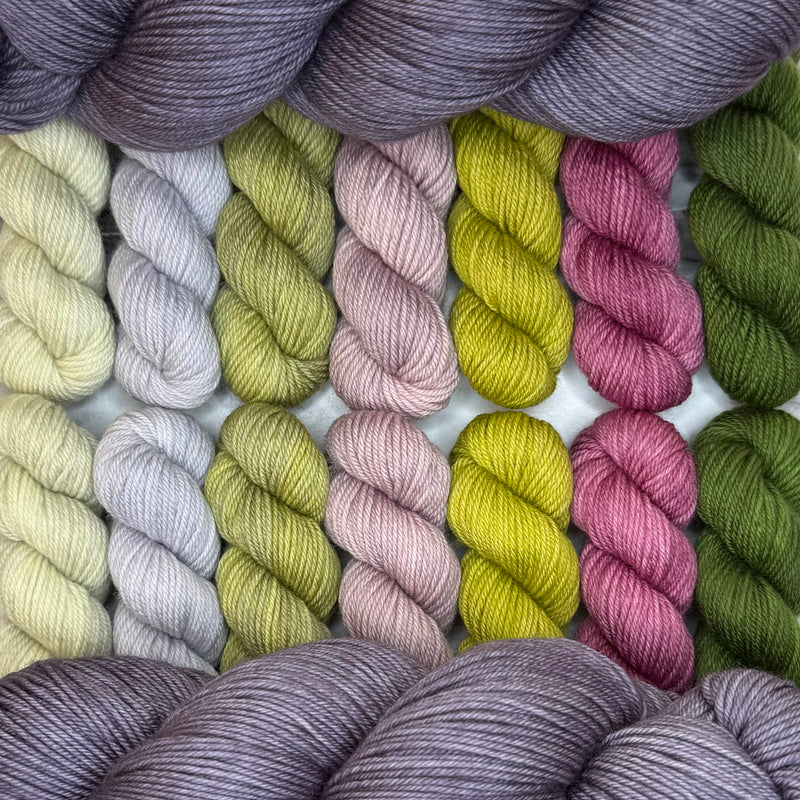 Cosmic Connections MKAL (by Paper Daisy Creations) ✨ Celeste ✨ 2 Full Skeins + 7 Contrasting Colors (14 minis) in Aussie Extra Fine Sock with Nylon + 1 Celestial Themed Stitch Marker ⚜️Pattern NOT included ⚜️
