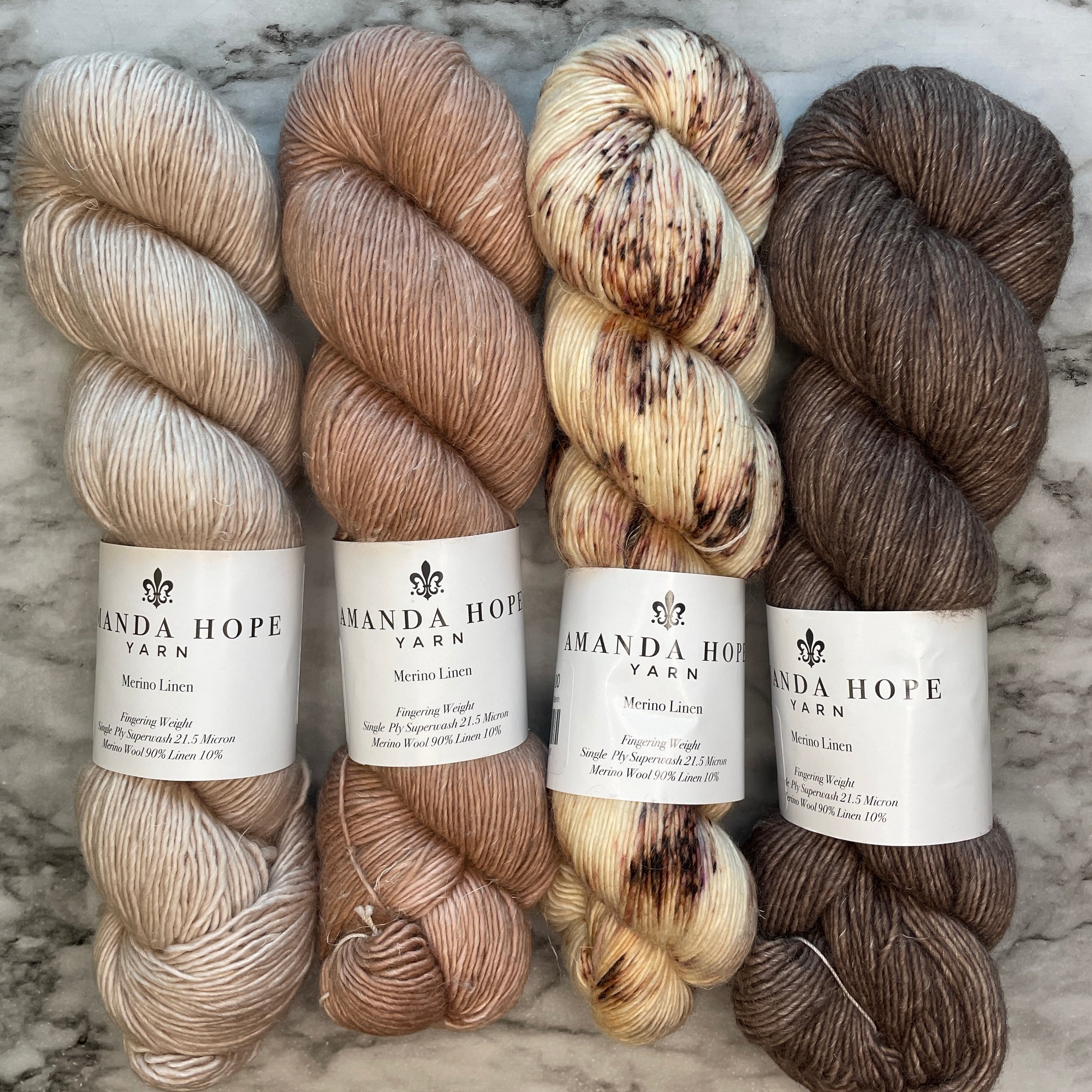 Twenty Four Birds MKAL Aussie Extra Fine MERINO LINEN Quartet (Bird in the Bush Set# 2488), + 🕊️1 Bird Stitch Marker & 🕊️1 Bird Progress Keeper, FREE SHIPPING TO US [Pattern is NOT included]