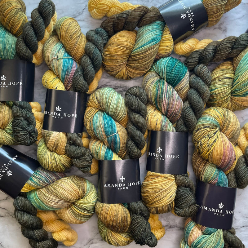 The Kiss (by Gustav Klimt) Sock Set in Aussie Extra Fine Sock, 100 Gram Full Skein & 2 Coordinating 20 Gram Minis & Notions