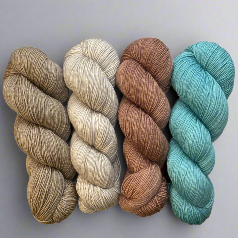 Only Yarn In the Building MKAL by Lyrical Knits (Sand Dune, Cashmere Pearl, Fawn, & Teal Zeal) on Aussie Extra Fine Fingering + 1 Killer Stitch Marker! *Pattern NOT Included*