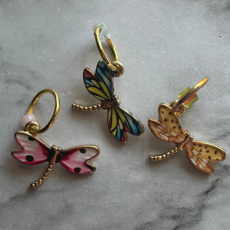 Dragonfly Enamel Stitch Marker Trio