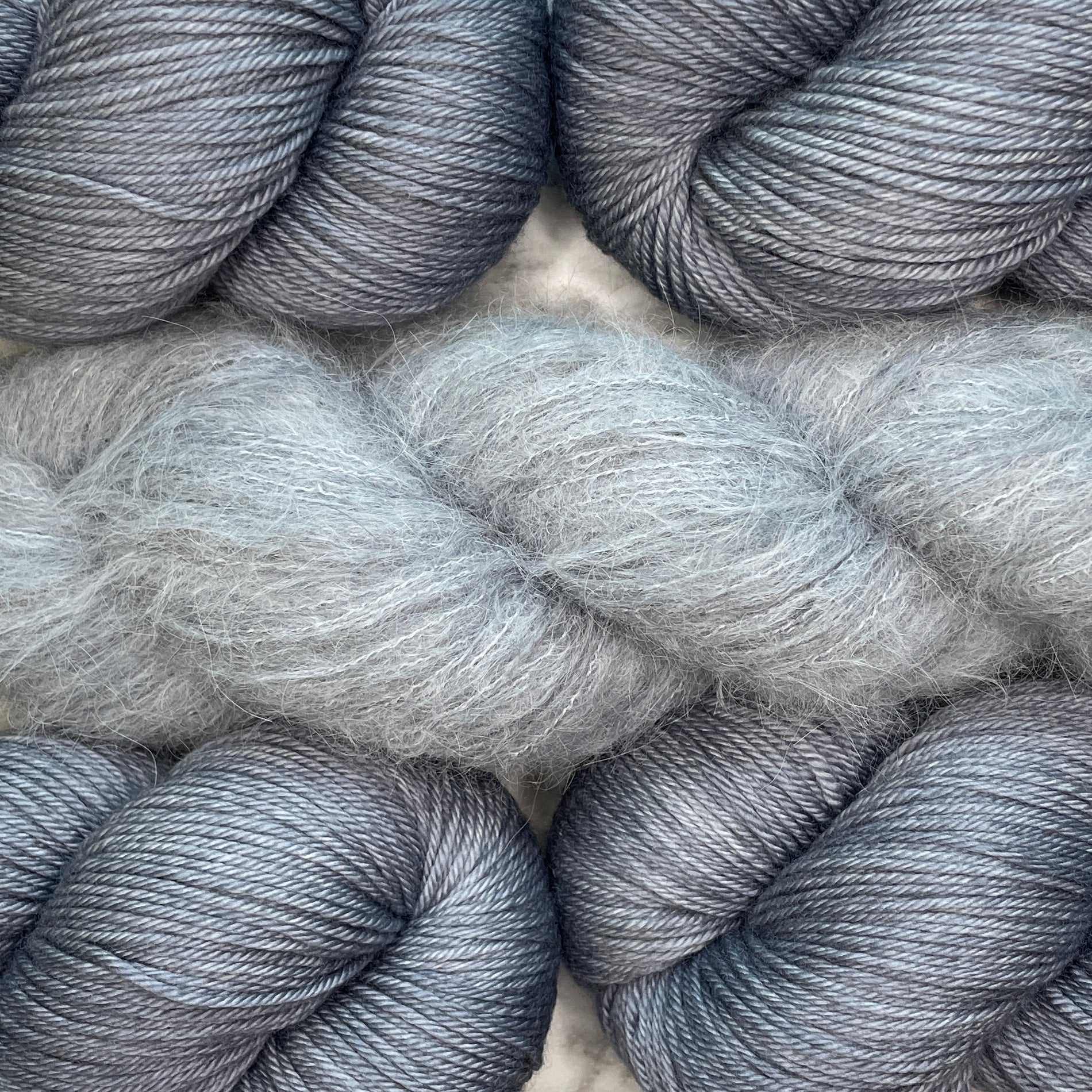 Milton Cardigan Yarn Bundle, Following Seas in Aussie Extra Fine Sport (MC) and Mohair Silk (CC), FREE US SHIPPING!
