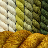 Islands in the Stream Shawl - Verdant Kit, 1 Full Skein & 6 Minis in Aussie Extra Fine Sock with Nylon + 1 Island Wave Progress Keeper