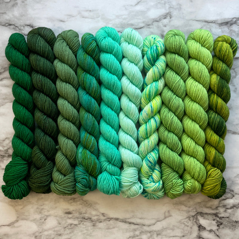 Basil and Mint Green collection, 10 minis in Aussie Extra Fine Sock