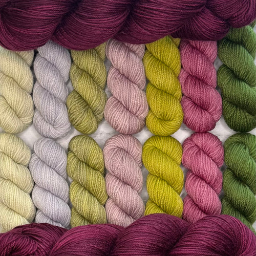 Cosmic Connections MKAL (by Paper Daisy Creations) ✨ Celeste ✨ 2 Full Skeins + 7 Contrasting Colors (14 minis) in Aussie Extra Fine Sock with Nylon + 1 Celestial Themed Stitch Marker ⚜️Pattern NOT included ⚜️