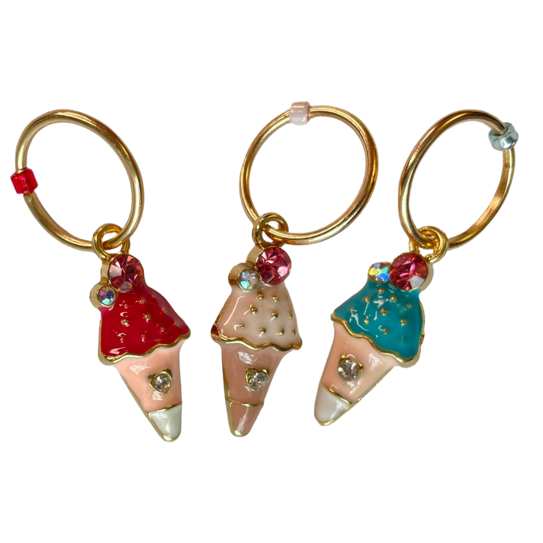 Enamel Ice Cream Cone Stitch Markers, Set of Three