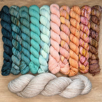 Tabby Road MKAL 2026 (by Casapinka) Aussie Extra Fine Sock with Nylon 10 Mini set #1 with 1 Full Skein of Cashmere Pearl & 1 Cat Stitch Marker