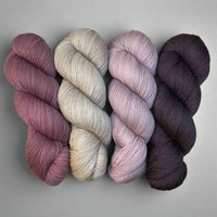 Only Yarn In the Building MKAL by Lyrical Knits "I’d rather be dead than boring" (Cashmere Pearl, Musk Mallow, Plum Mauve, Aubergine)on Aussie Extra Fine Fingering + 1 Killer Stitch Marker!*Pattern NOT Included*