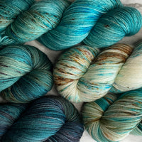 Mesmerizing Mermaid Shawl by Stephen West, 5 Full Skein Fade on Aussie Extra Fine Fingering & 1 Mermaid Stitch Marker