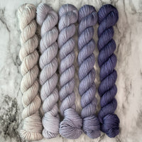 Champ de Lavande 5 Gradient Minis, (Five 20 gram skeins) Aussie Extra Fine Sock with Nylon