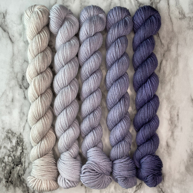 Champ de Lavande 5 Gradient Minis, (Five 20 gram skeins) Aussie Extra Fine Sock with Nylon