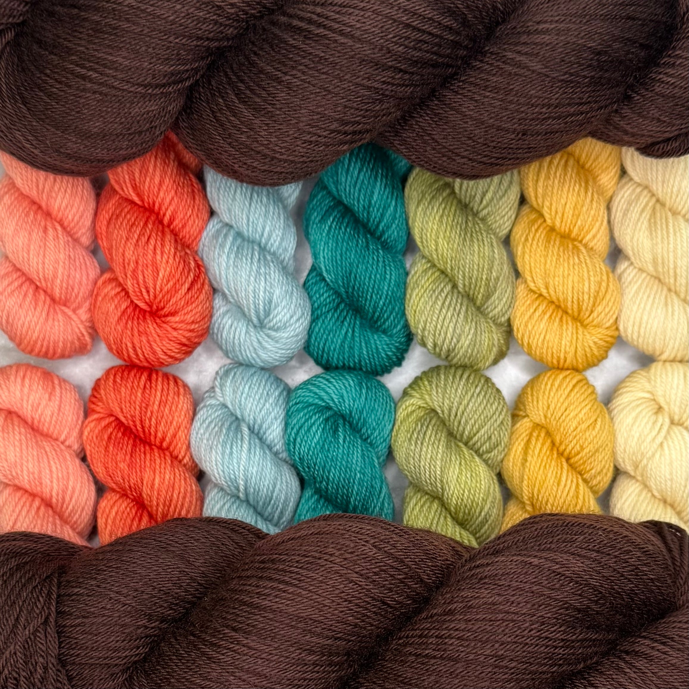 Cosmic Connections MKAL (by Paper Daisy Creations) ✨ Supernova ✨ 2 Full Skeins + 7 Contrasting Colors (14 minis) in Aussie Extra Fine Sock with Nylon + 1 Celestial Themed Stitch Marker ⚜️Pattern NOT included ⚜️