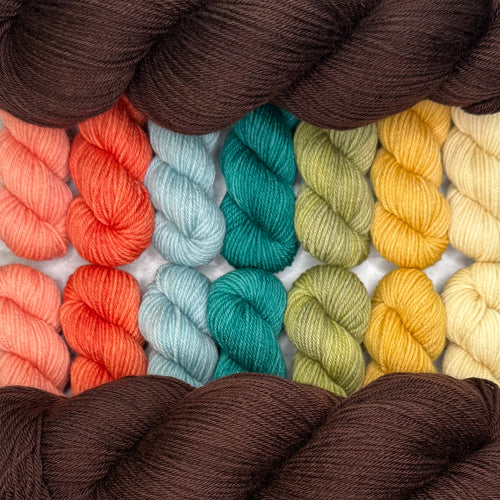 Cosmic Connections MKAL (by Paper Daisy Creations) ✨ Supernova ✨ 2 Full Skeins + 7 Contrasting Colors (14 minis) in Aussie Extra Fine Sock with Nylon + 1 Celestial Themed Stitch Marker ⚜️Pattern NOT included ⚜️