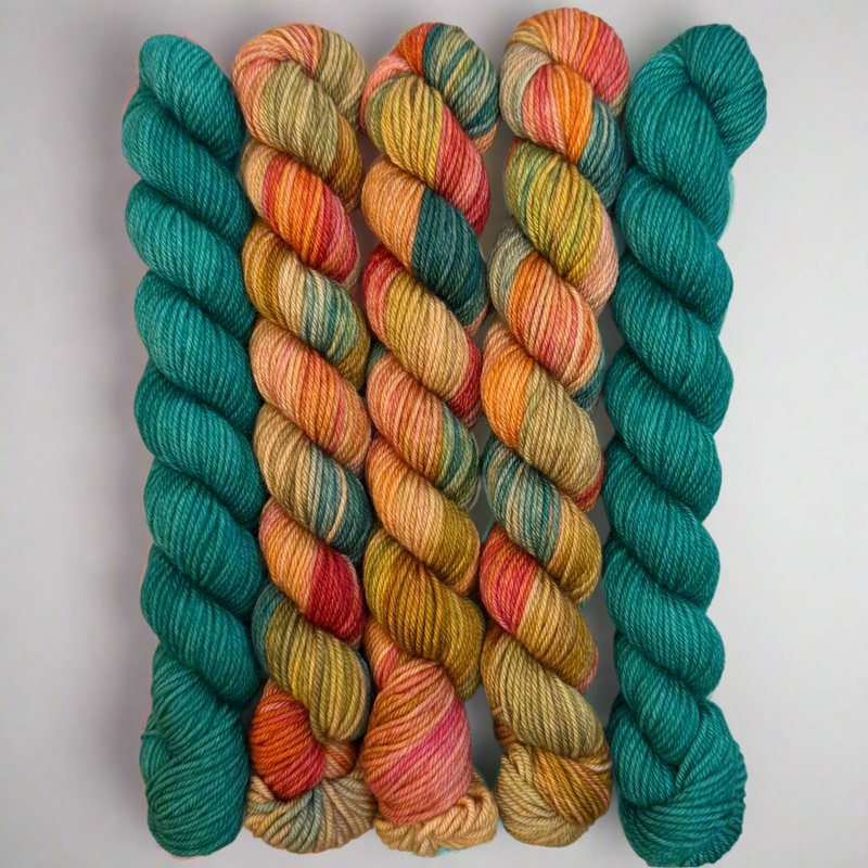 Rook Scarf by Lotta H Löthgren Moulin Rouge & Deep Teal on Aussie Extra Fine Sock with Nylon