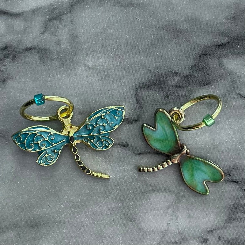 Dragonfly Pair, Enamel Stitch Markers