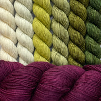 Islands in the Stream Shawl - Verdant Kit, 1 Full Skein & 6 Minis in Aussie Extra Fine Sock with Nylon + 1 Island Wave Progress Keeper