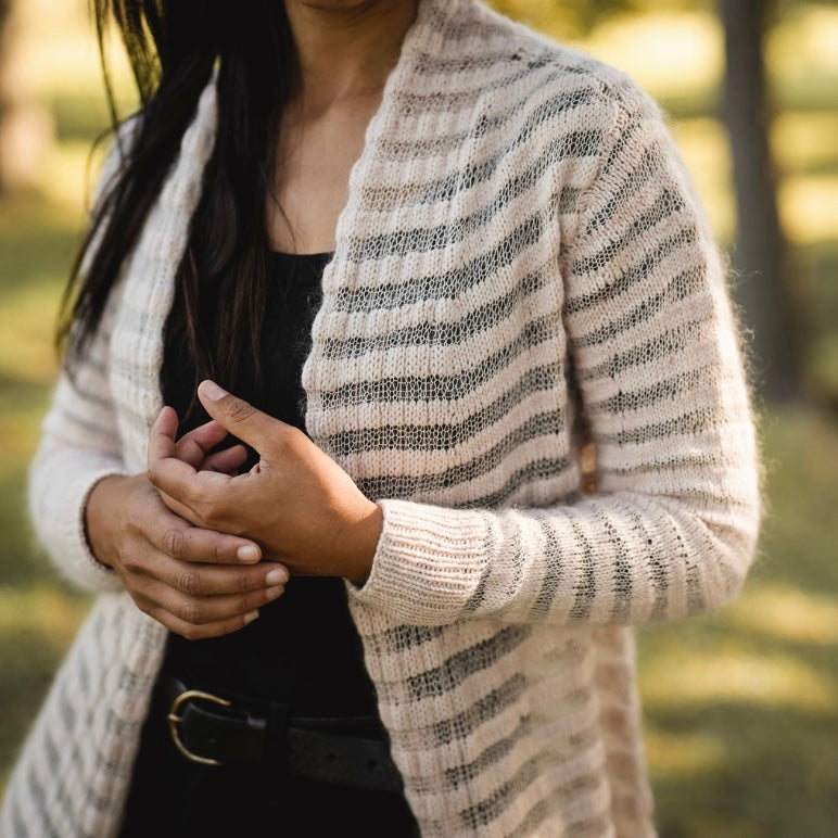 Milton Cardigan Yarn Bundle, Steel in Aussie Extra Fine Sport (MC) and Mohair Silk (CC), FREE US SHIPPING!
