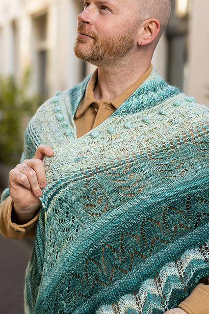 Glowhair, The Hiberknitalong Winter KAL by Stephen West *PATTERN NOT INCLUDED* Gossamer Teal, Teal Zeal, The Tealiest -3 skeins of Aussie Extra Fine Fingering, 3 skeins of Superkid Mohair/Silk & 1 Wintery Stitch Marker