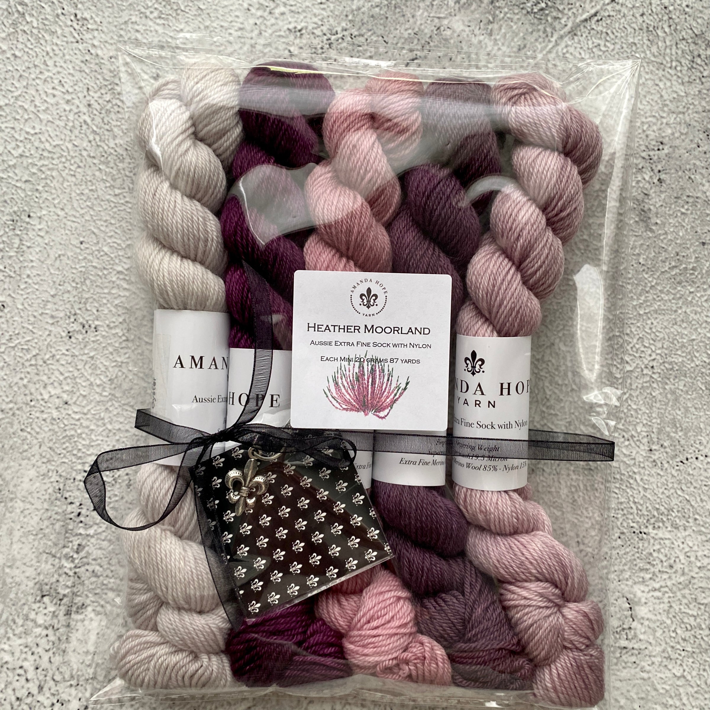 Heather Moorland - 5 Minis For Quintet Shawlet by Amabah O'Brien - Same as Wendy's Test Knit, Aussie Extra Fine Sock with Nylon