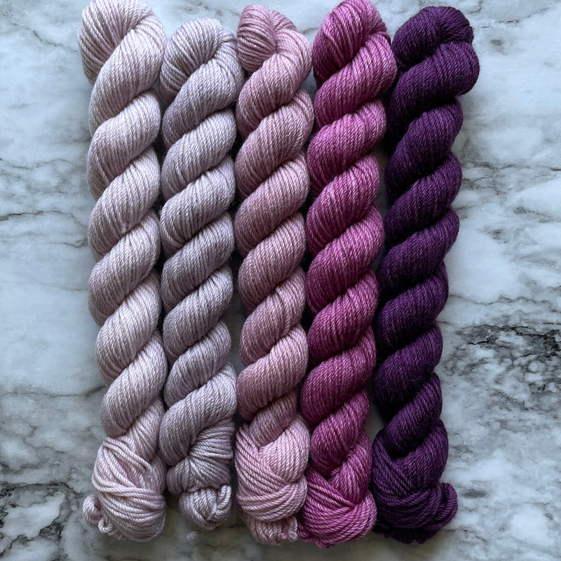 Heather Moorland 5 Gradient Minis, (Five 20 gram skeins) Aussie Extra Fine Sock with Nylon