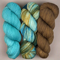 Hiss & Vinegar MKAL (by Casapinka) Trio: Teal Zeal, Nocturne Bright, Walnut in Aussie Extra Fine Fingering