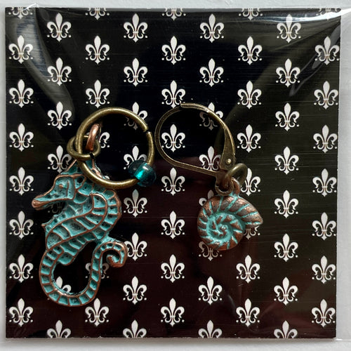 Sea Horse and Shell (Verdigris Colored), One Stitch Marker One Progress Keeper