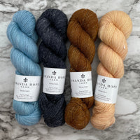 Song Of The Moon Sweater Kit in Merino Linen, 3 MC & 3 CC + 🫖1 Tiny Teapot Progress Keeper & Knitting Stitch Marker⚜️PATTERN IS NOT INCLUDED⚜️FREE US SHIPPING⚜️Buxton Blue-After Midnight-Bronze-Peach Sorbet