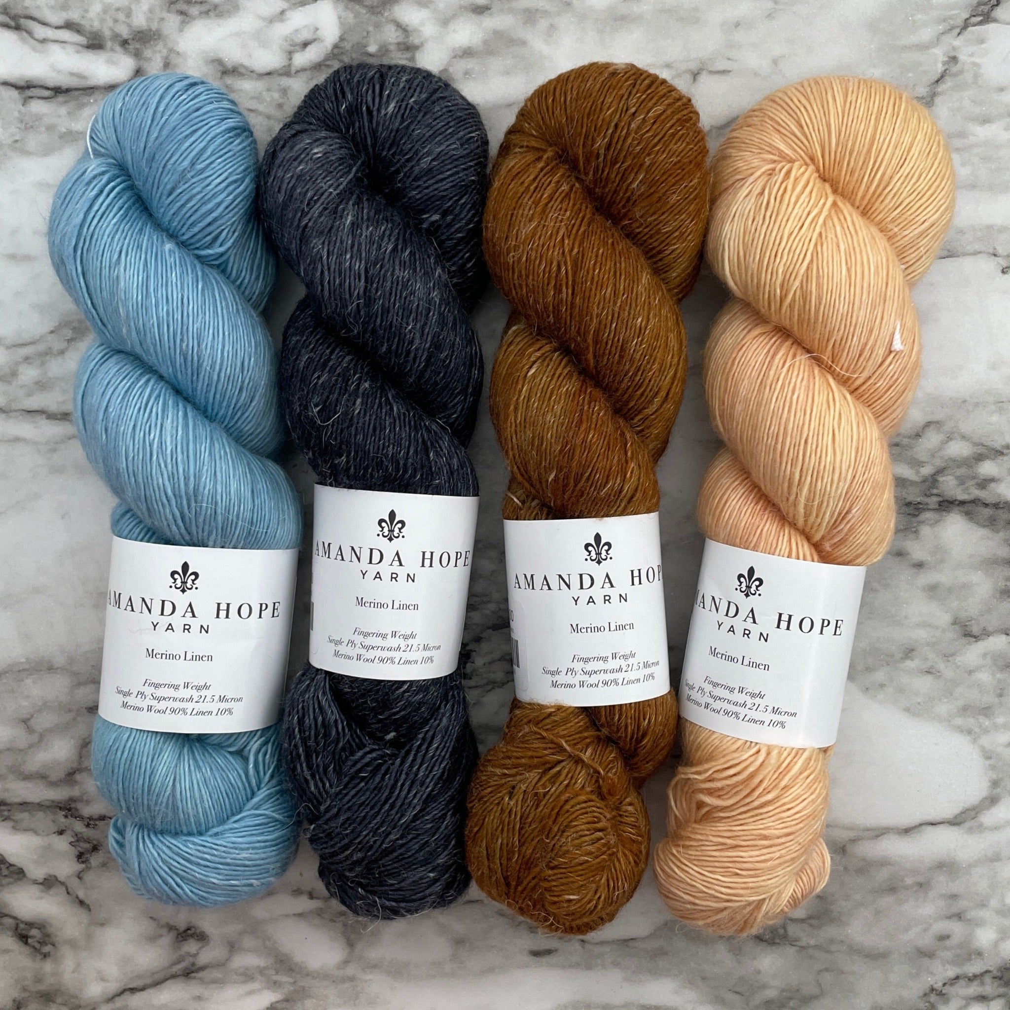 Song Of The Moon Sweater Kit in Merino Linen, 3 MC & 3 CC + 🫖1 Tiny Teapot Progress Keeper & Knitting Stitch Marker⚜️PATTERN IS NOT INCLUDED⚜️FREE US SHIPPING⚜️Buxton Blue-After Midnight-Bronze-Peach Sorbet