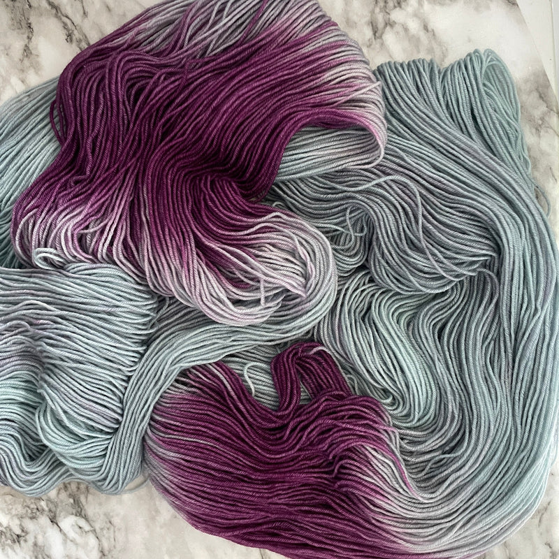 AP (Assigned Pooling), Beauty Berry/Platinum Blue,  Aussie Extra Fine Fingering, Dyed for Assigned Pooling
