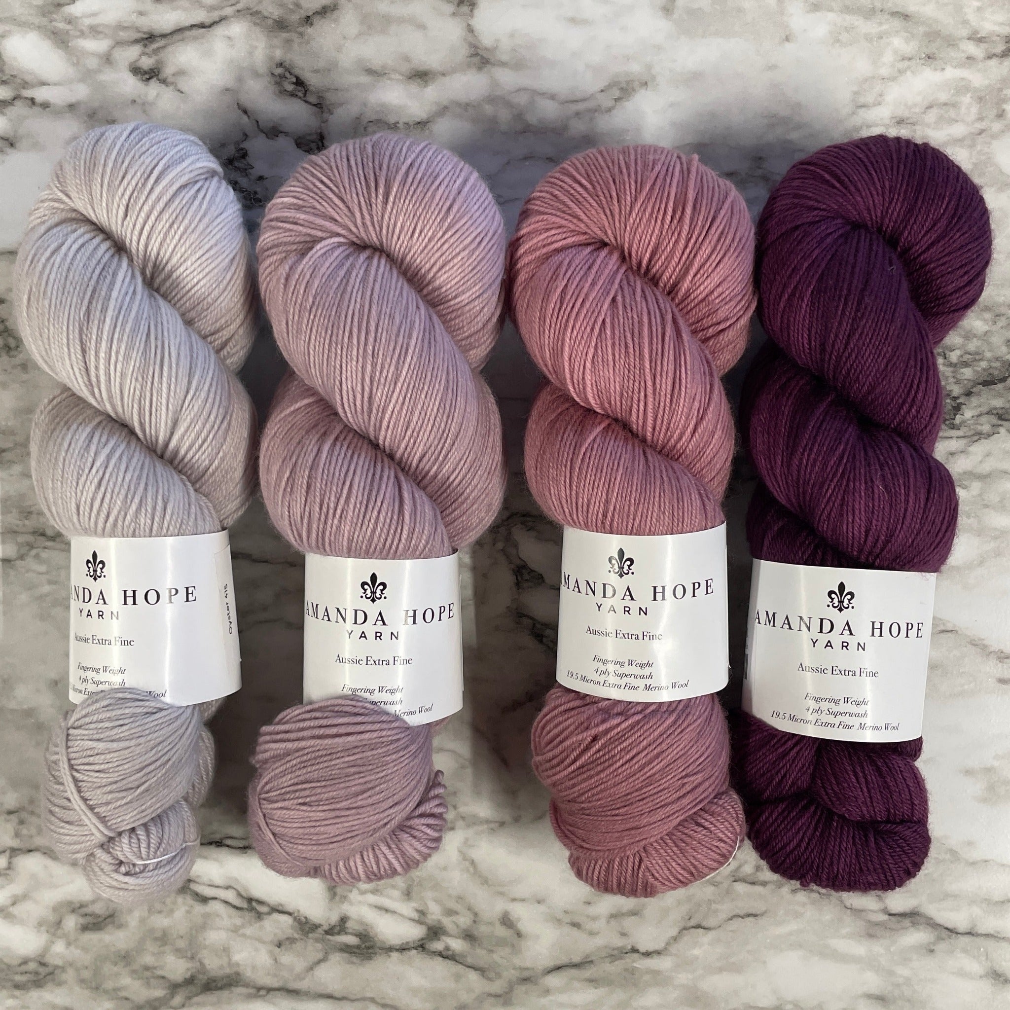 Heather Moorland Gradient, Quartet in Aussie Extra Fine Fingering or Aussie Extra Fine Sock with Nylon