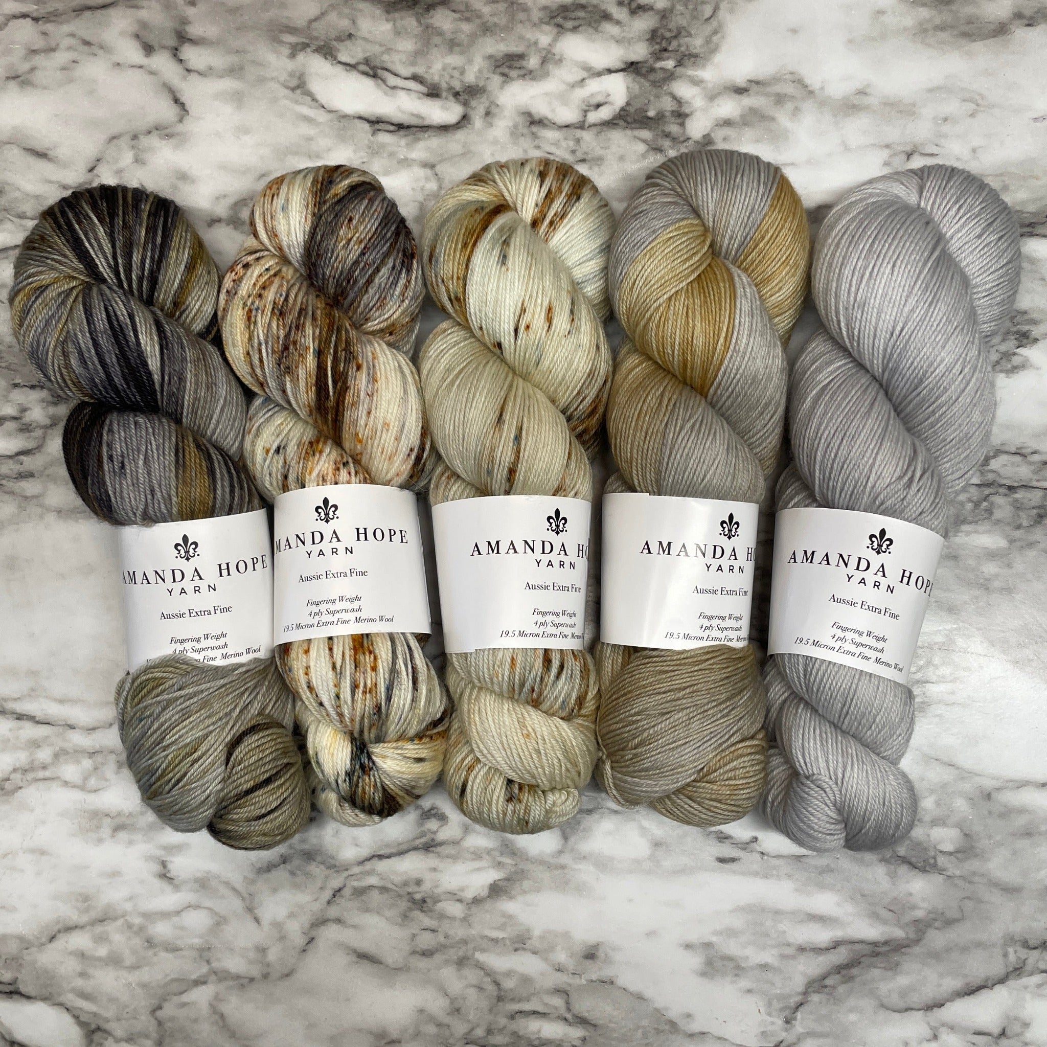 Savannah Gradient, Quintet in Aussie Extra Fine Fingering + 1 Wintery Stitch Marker