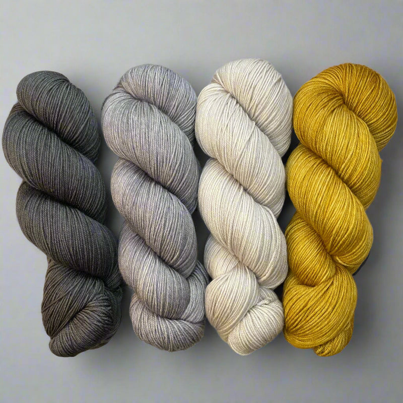 Only Yarn In the Building MKAL by Lyrical Knits (Basalt, Steel, Oyster, Ochre) on Aussie Extra Fine Fingering + 1 Killer Stitch Marker!*Pattern NOT Included*