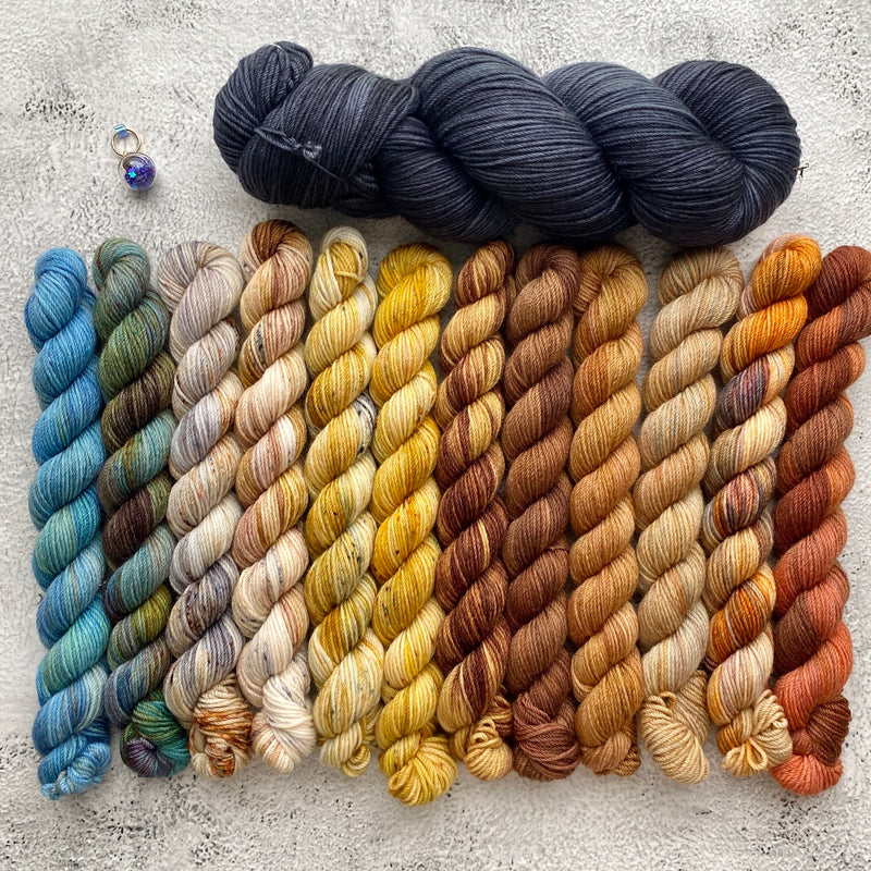 Supernova Remnant G299 - Ambah's Supernova MKAL Set -PREORDER, 1 full Skein and Twelve FADE Minis, Aussie Extra Fine Sock w/Nylon + 1 Themed Stitch Marker (Pattern is NOT included), FREE US Shipping