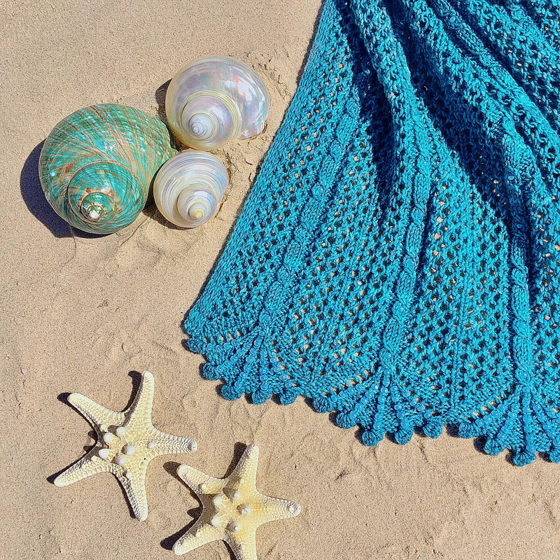 Waters Shawl in Teal Zeal Complete With Seafoam Green Miyuki Beads, Crochet Hook (Design & Sample by Alexandra Davidoff), Aussie Extra Fine Sock with Nylon, ⚜️Pattern is NOT included⚜️