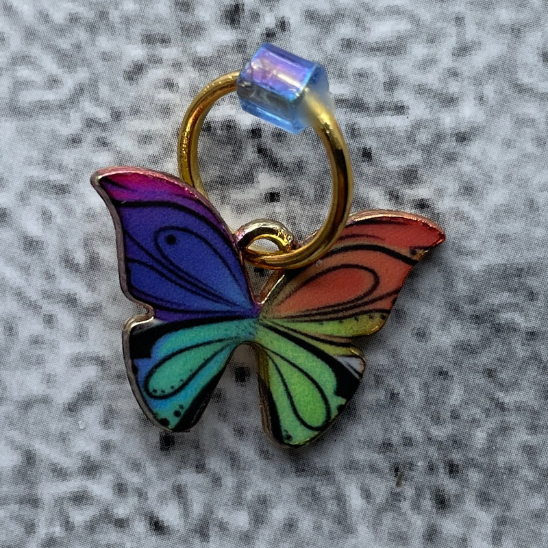 Butterfly enamel stitch marker, rainbow