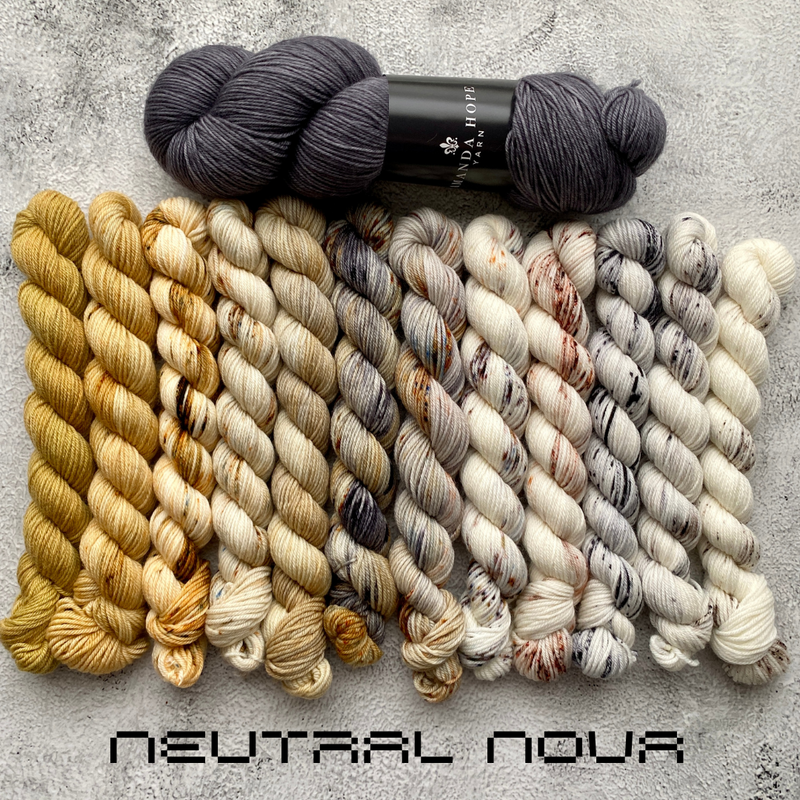 Twelve Neutral Nova FADE Minis, Aussie Extra Fine Sock w/Nylon + 1 Themed Stitch Marker