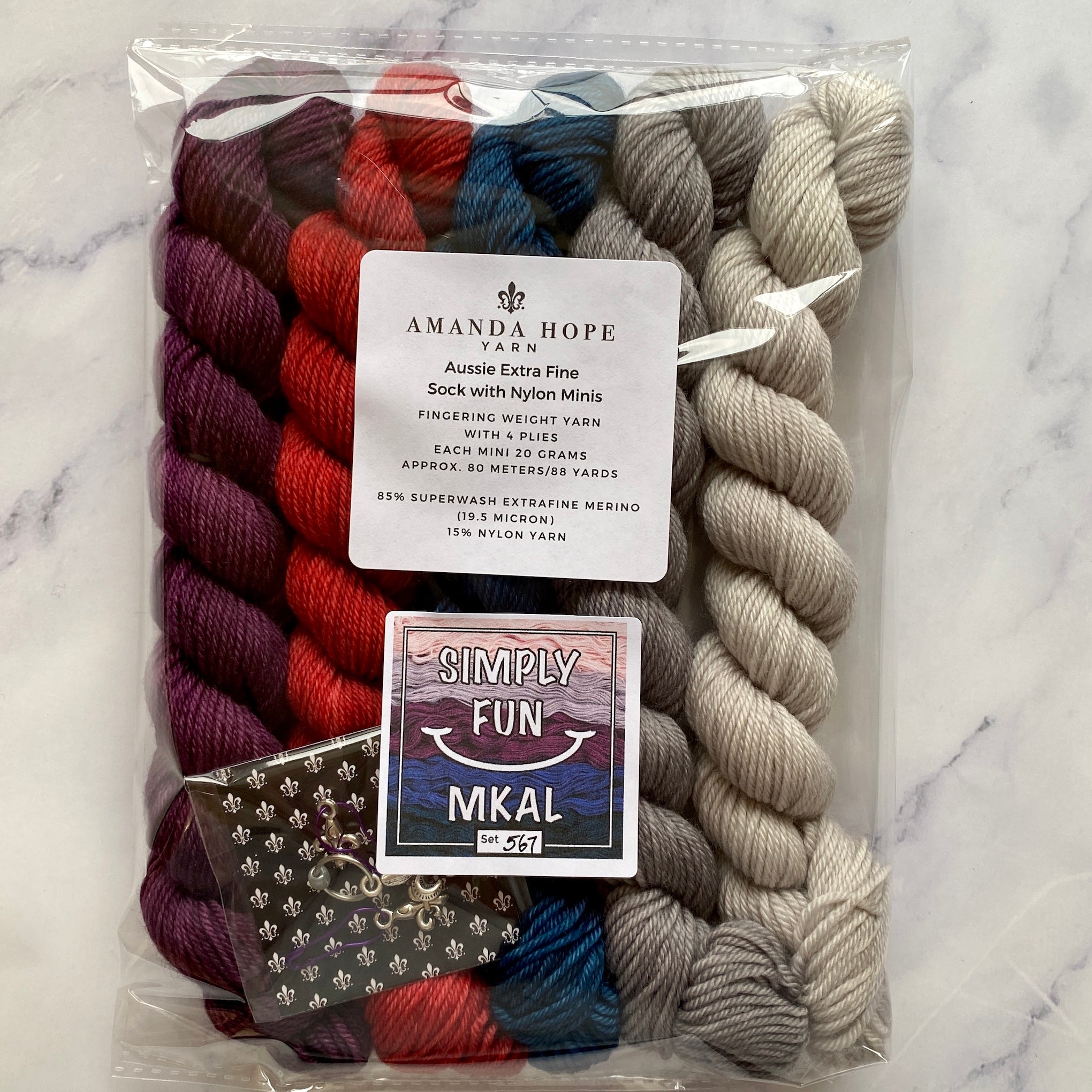 Simply Fun MKAL 5 Pack with 2 Removable Stitch Markers, Set 567, Aussie Extra Fine Sock with Nylon