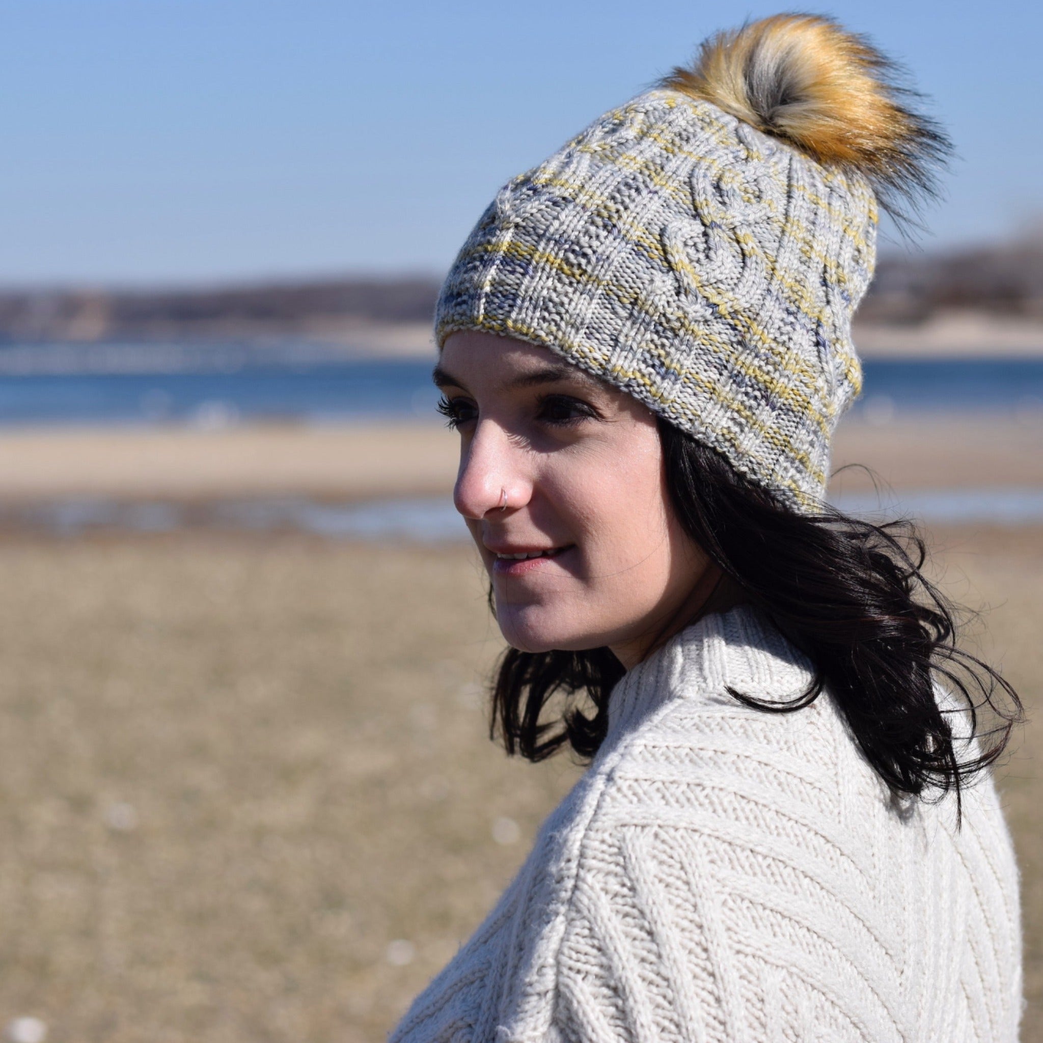 Moonstream,  Put On a Happy Face Hat Set in Aussie Extra Fine DK/Lt. Worsted