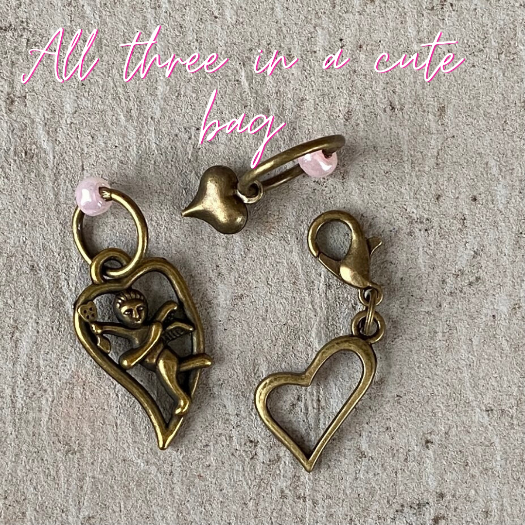 Valentine Cupid Stitch Marker  & Progress Keeper Trio