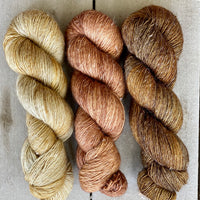 Trio of Merino Linen (fingering weight), Wheat, Baby Bella & Oil Rubbed Bronze