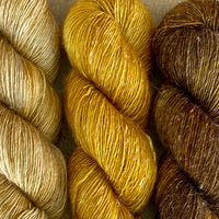 Trio of Merino Linen (fingering weight), Wheat, Ochre & Oil Rubbed Bronze
