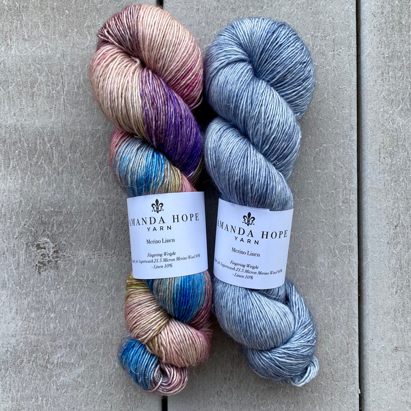Duo Kit, The Language of Flowers & Blue Heather, Merino Linen, Two Skeins