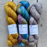 Trio of Merino Linen (fingering weight), Ochre, Boutique & Steel