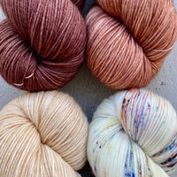 Quartet of Aussie Extra Fine Fingering in Peachy Tan, Fossil, Fawn, Milk Chocolate *DYED TO ORDER*