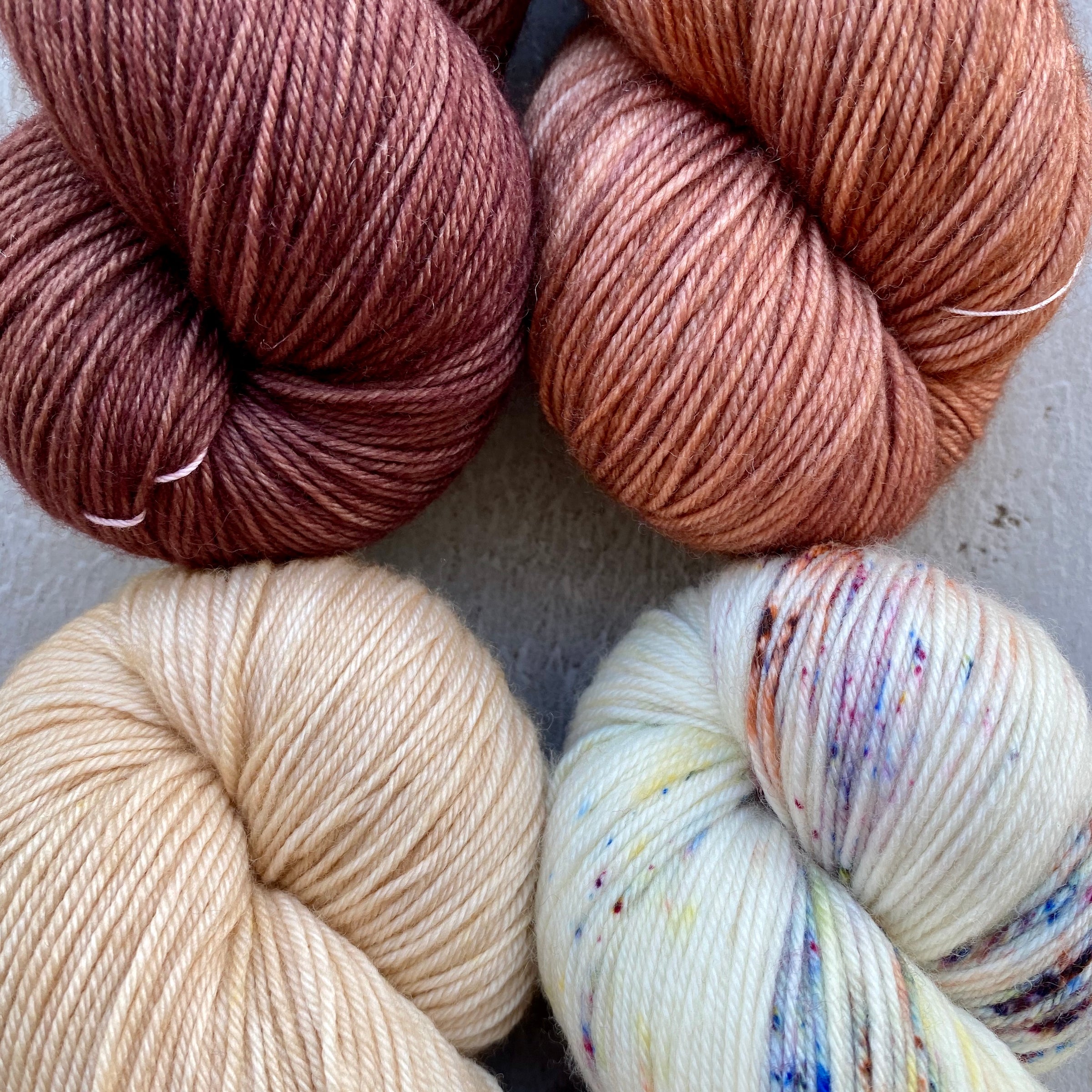Quartet of Aussie Extra Fine Fingering in Peachy Tan, Fossil, Fawn, Milk Chocolate *DYED TO ORDER*